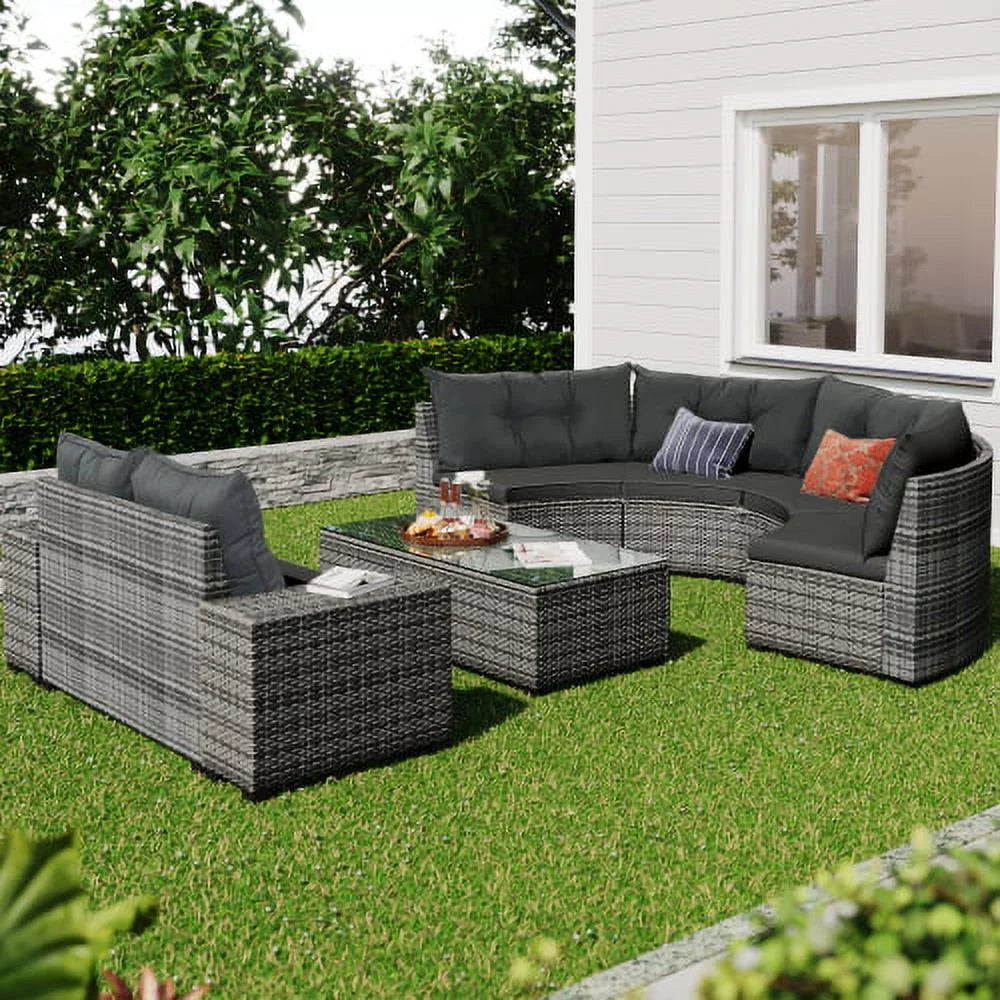 8 Pieces Outdoor Wicker Round Sofa Set with Coffee Table K318722