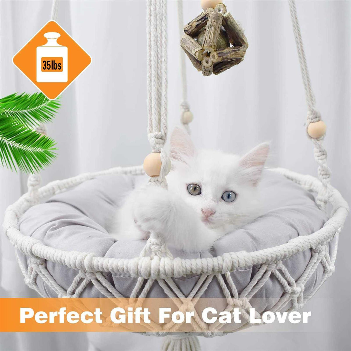 Macrame Hammock Cat Swing with Hanging Kit I8086
