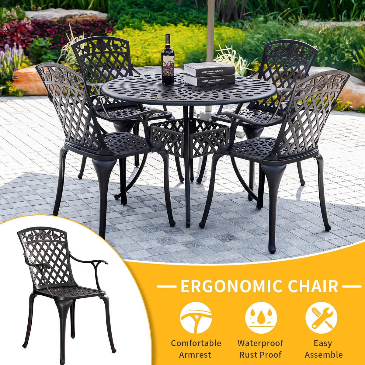 5 Piece Patio Dining Set with Umbrella Hole E727