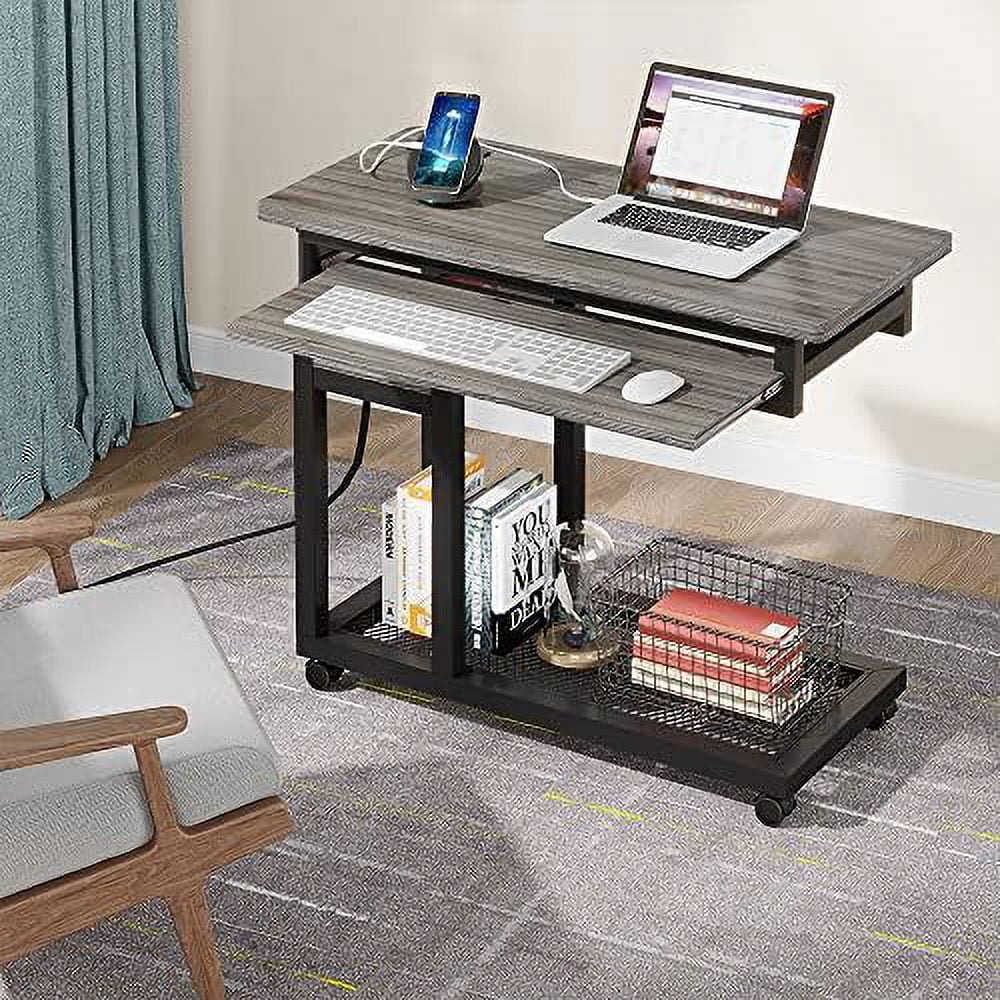 Small Portable Height Adjustable Desk with Power Outlet and Wheels D778425