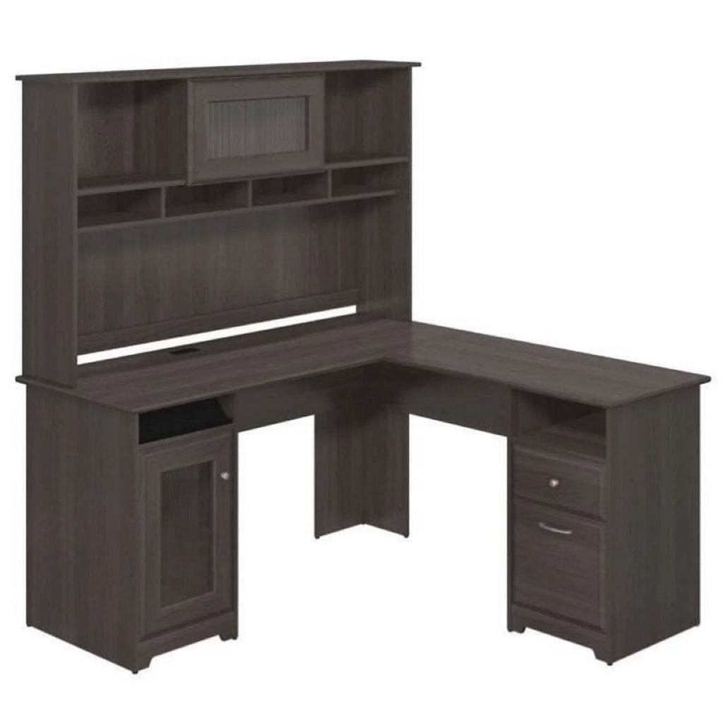 L-Shape Computer Desk with Hutch in Gray R17374