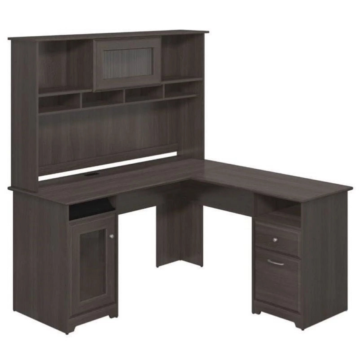 L-Shape Computer Desk with Hutch in Gray R17374