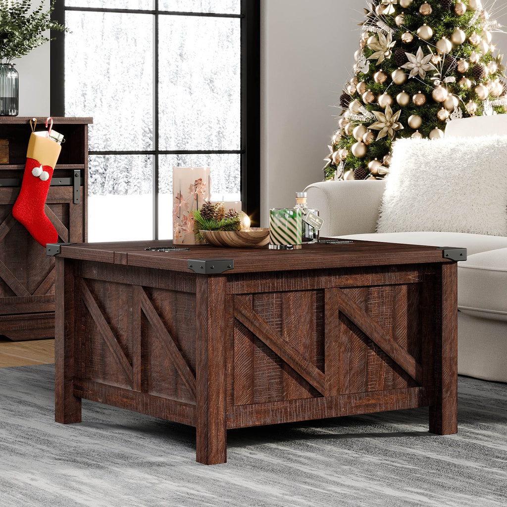 Lift Top Square Coffee Table with Storage Brown B7038