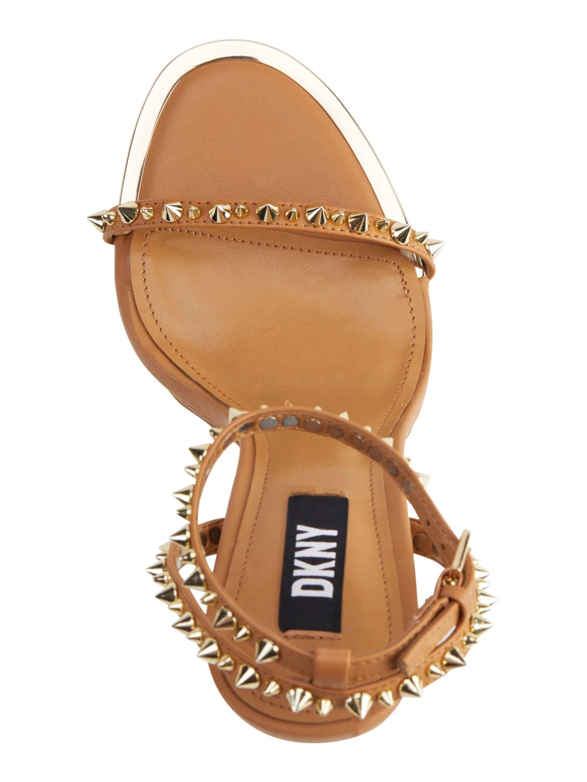 Beige Studded Leather Ankle Strap Heeled Sandal I7206