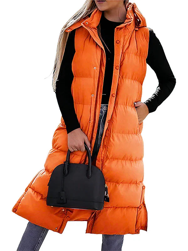 Women's Long Quilted Puffer Vest with Hood I364964