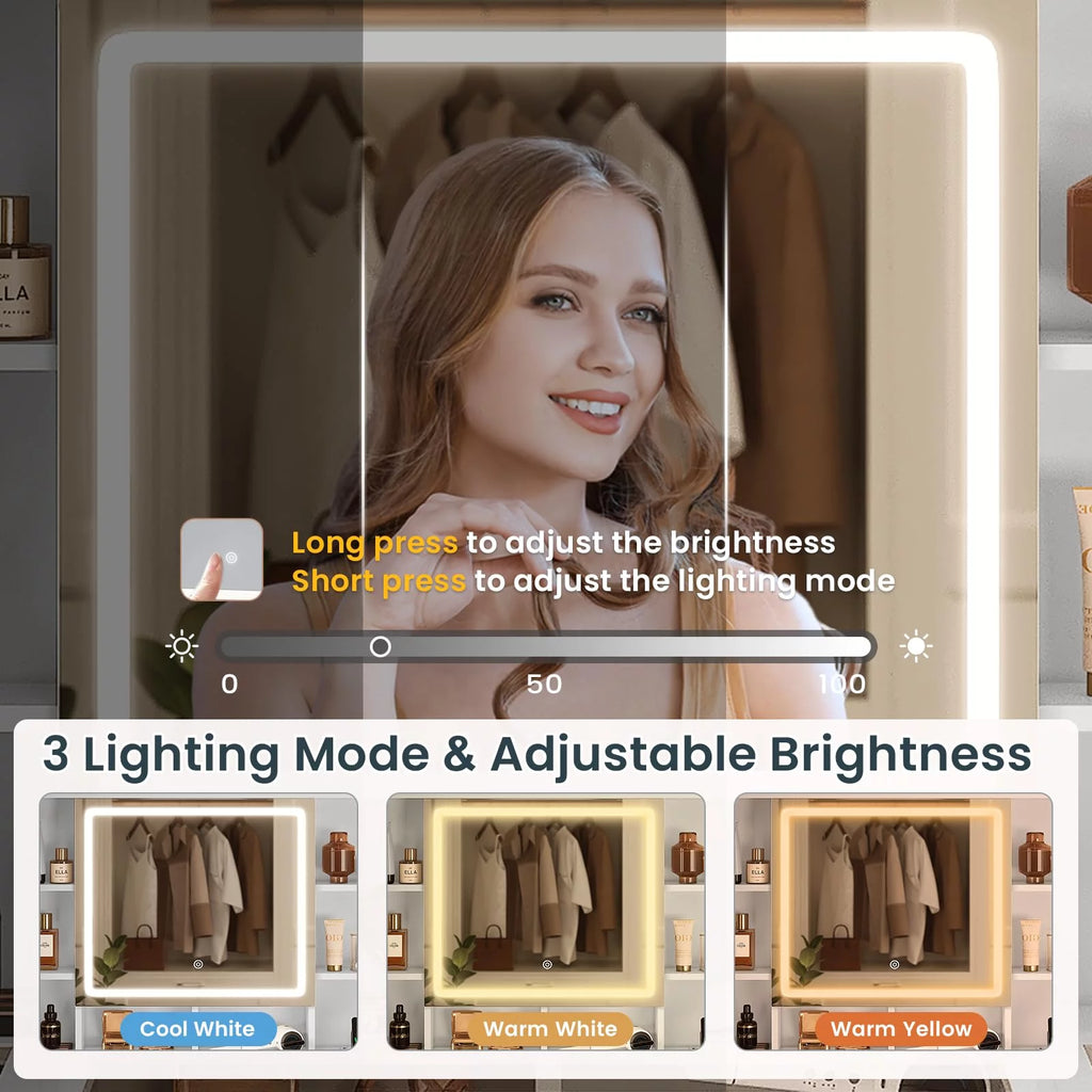 White Vanity Set with Lighted Mirror and Charging Station N94142
