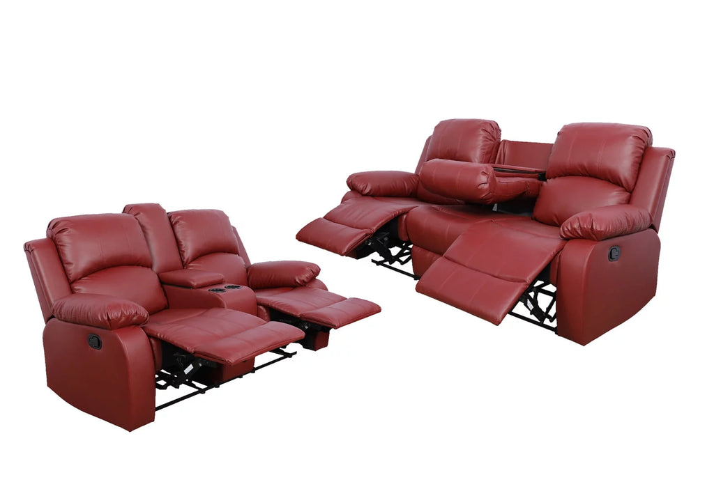 Red Leather Reclining Sofa and Loveseat Set N527059