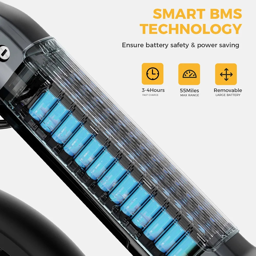 Folding Electric Bike with 48V 14.4AH Removable Battery, 20 x 4.0 Fat Tire Step-thru R6440