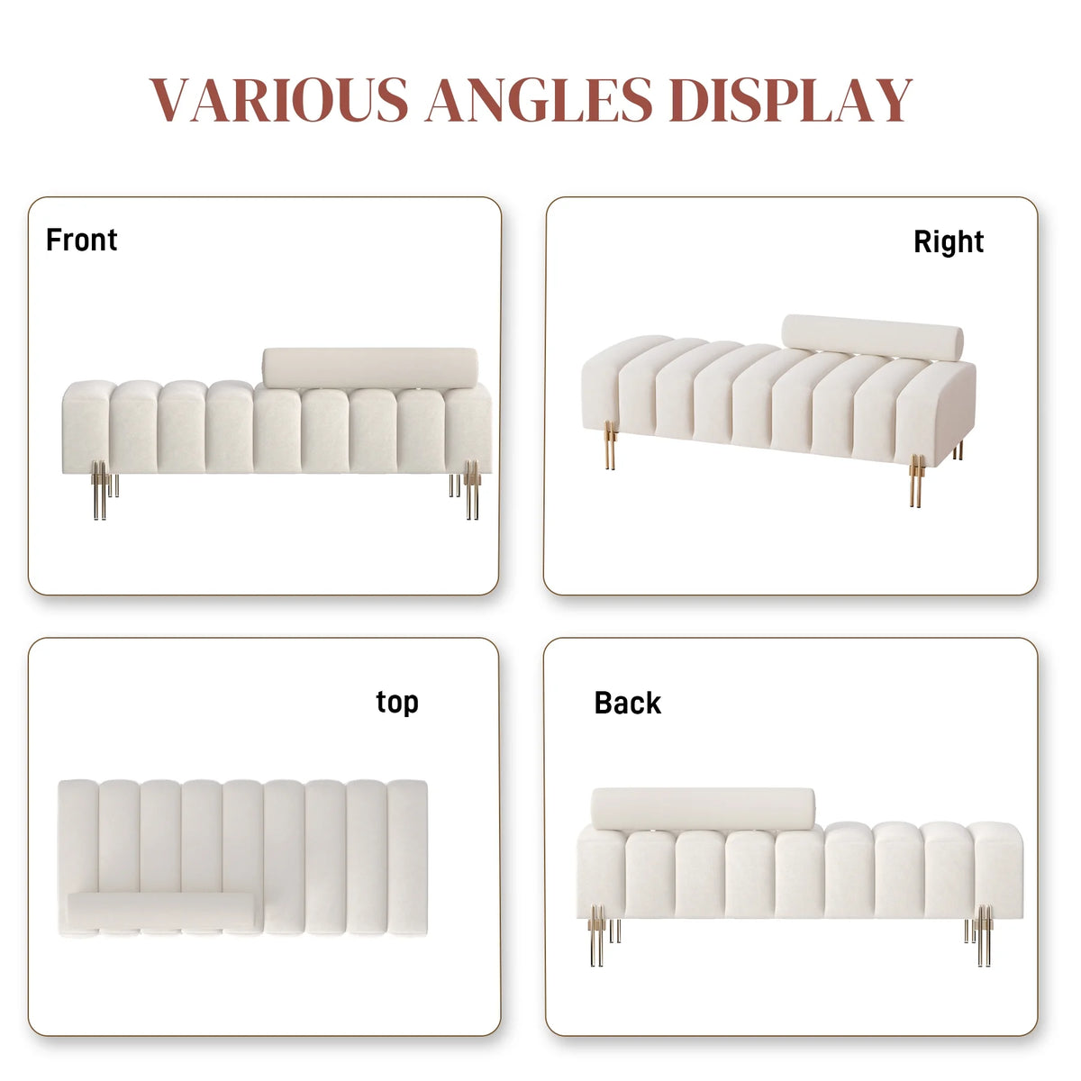 52" Velvet Upholstered Bench with Golden Metal Legs L250465