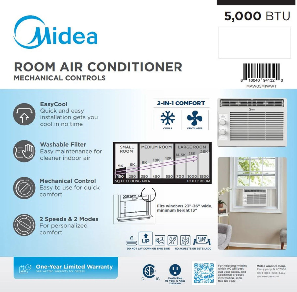 5,000 BTU 115V Mechanical Window Air Conditioner E97223