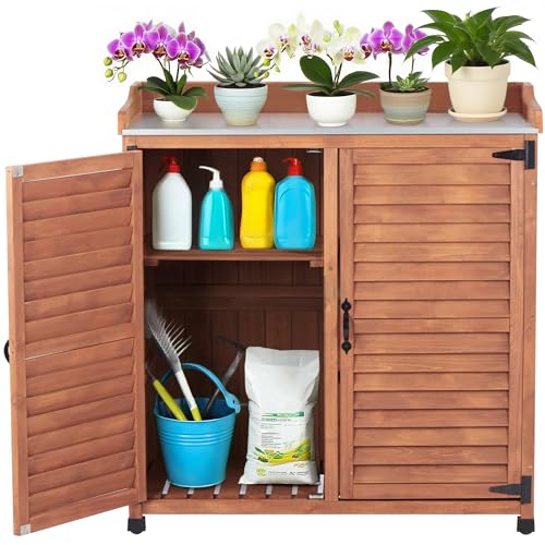 Waterproof Wooden Potting Bench with Metal Work Top L8080