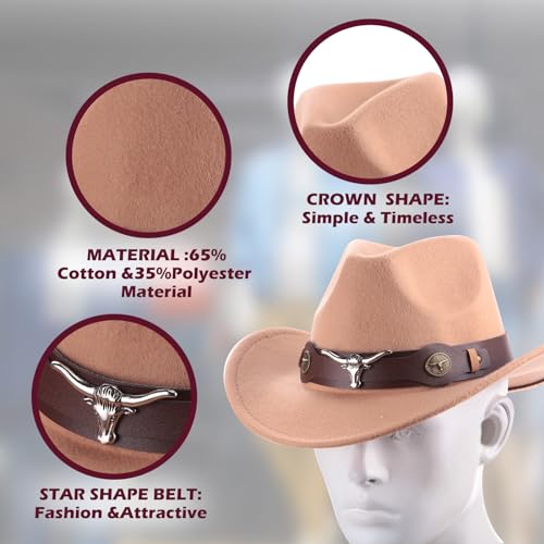 4 Pcs Felt Wide Brim Cowboy Hat N6085