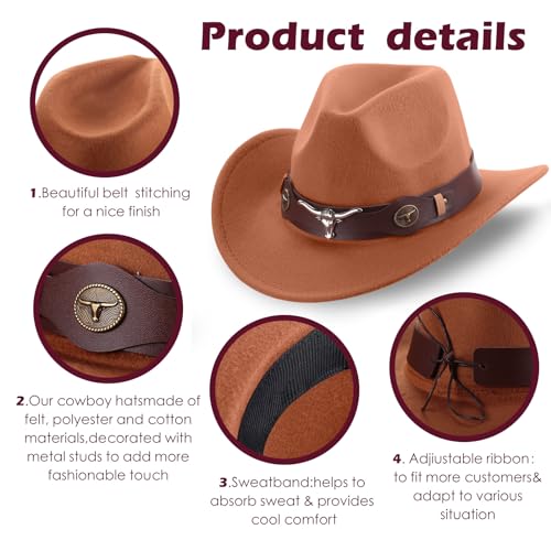 4 Pcs Felt Wide Brim Cowboy Hat N6085