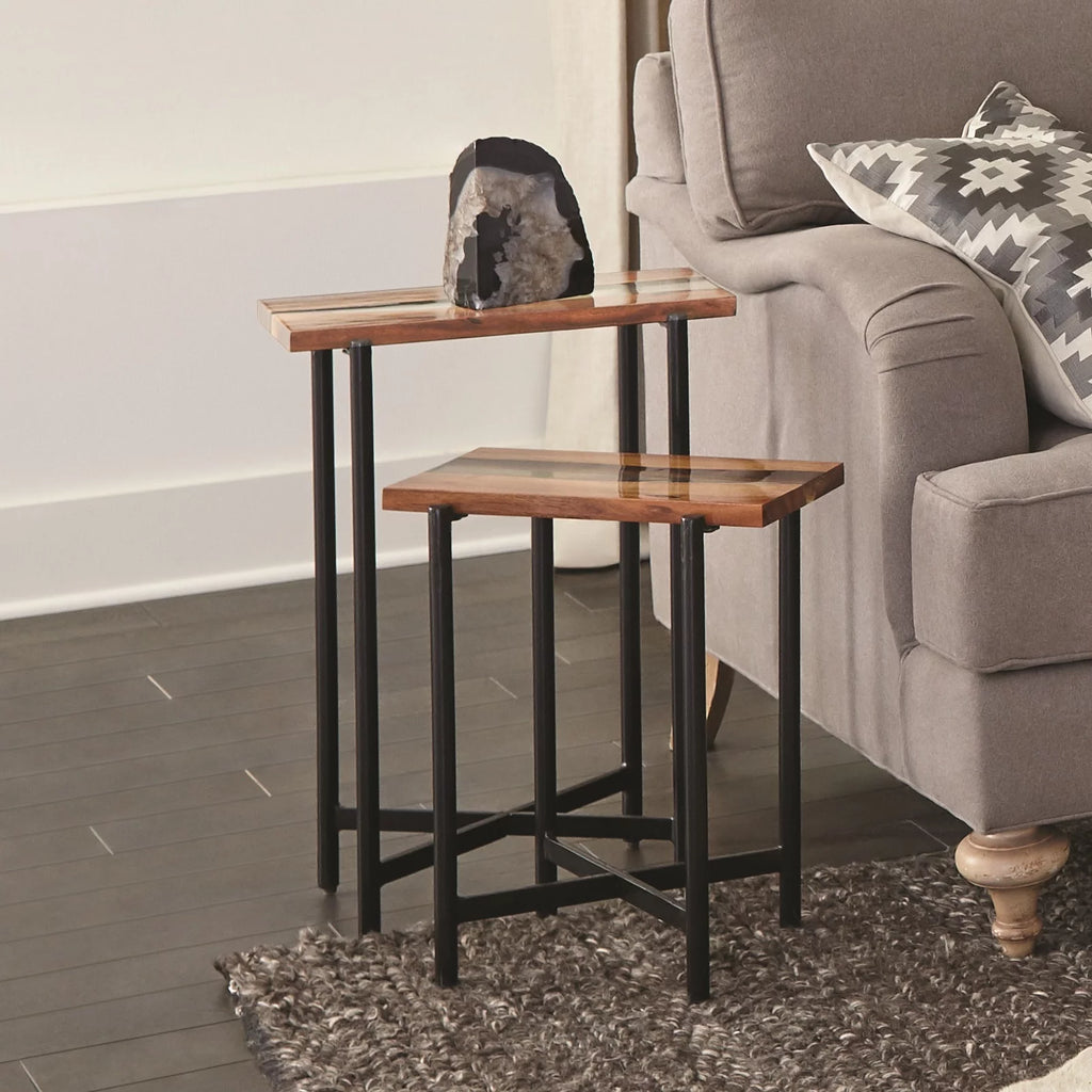 Acacia Wood and Acrylic Nesting End Tables, Set of 2 E77306