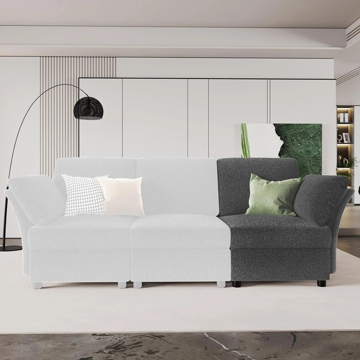 Grey Bouclé Modular Sectional Sofa N470055