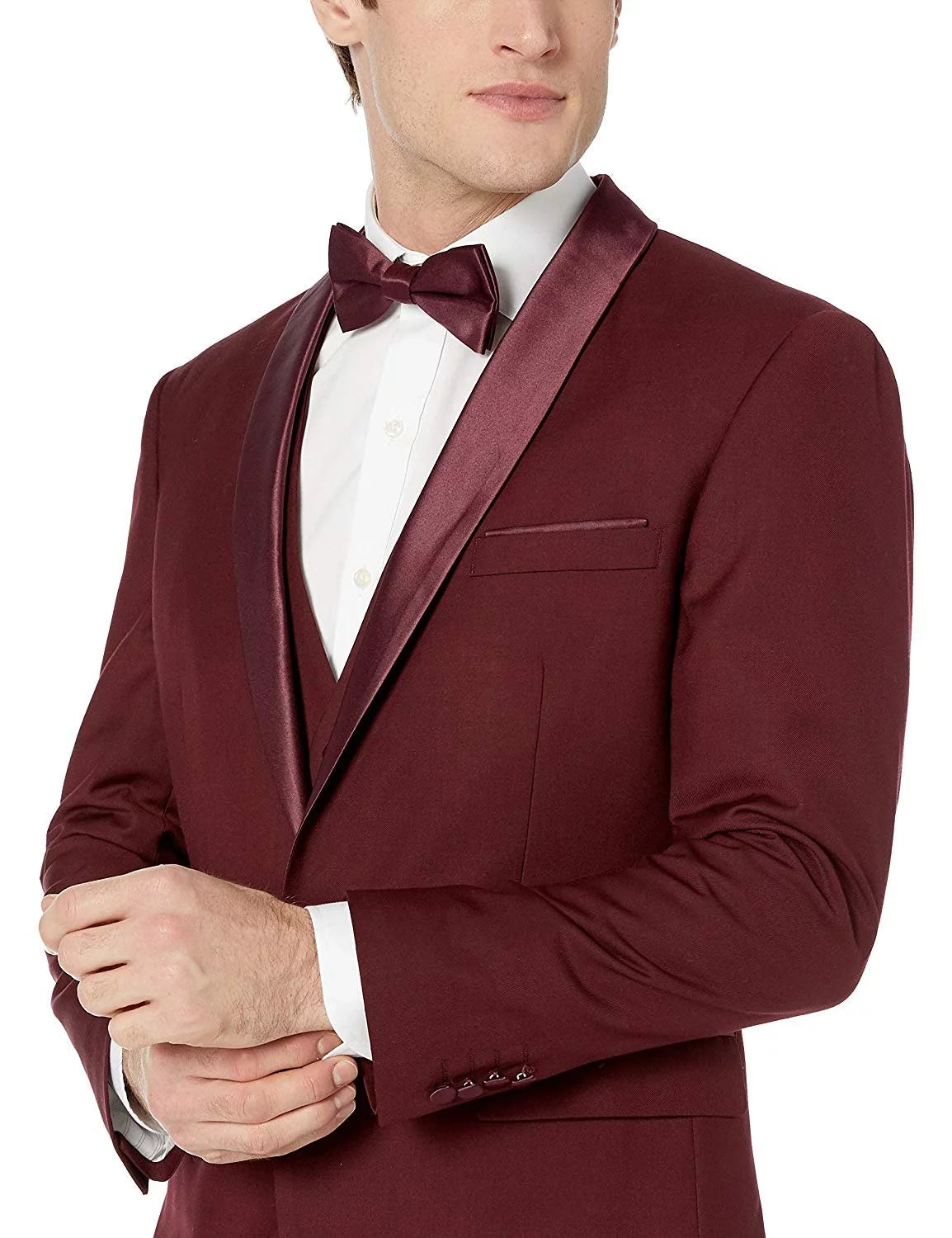 Men's Single Breasted Three Piece Shawl Collar Tuxedo Burgundy A905