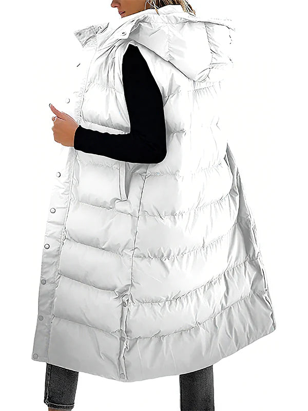 Women's Long Quilted Puffer Vest with Hood I364964