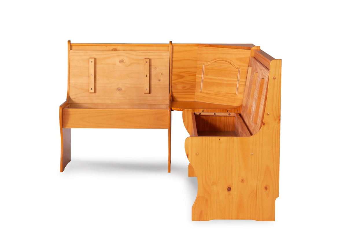 Corner Dining Nook with Storage, Seats 4, Natural Honey Finish Q133