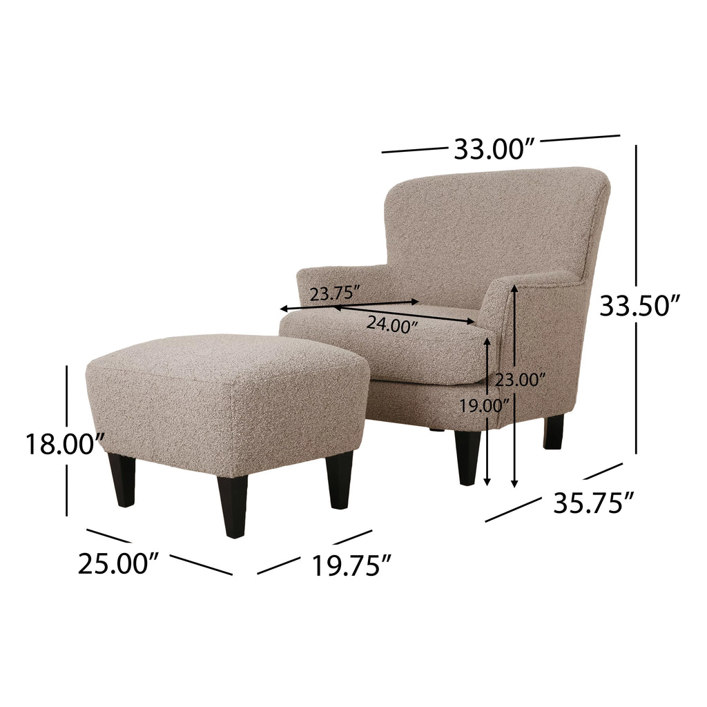 Boucle Upholstered Club Chair and Ottoman Set X9742