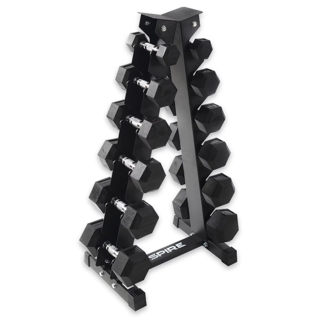 Heavy-Duty Rubber Dumbbell Weight Set with Rack, 210 lbs J69753