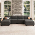 Dark Grey U Shaped Modular Sectional Sofa with Storage Ottoman F6409