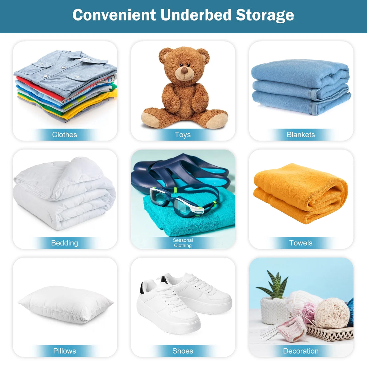 Underbed Storage Bag, 3 Large Foldable Bins with Handles Y54392