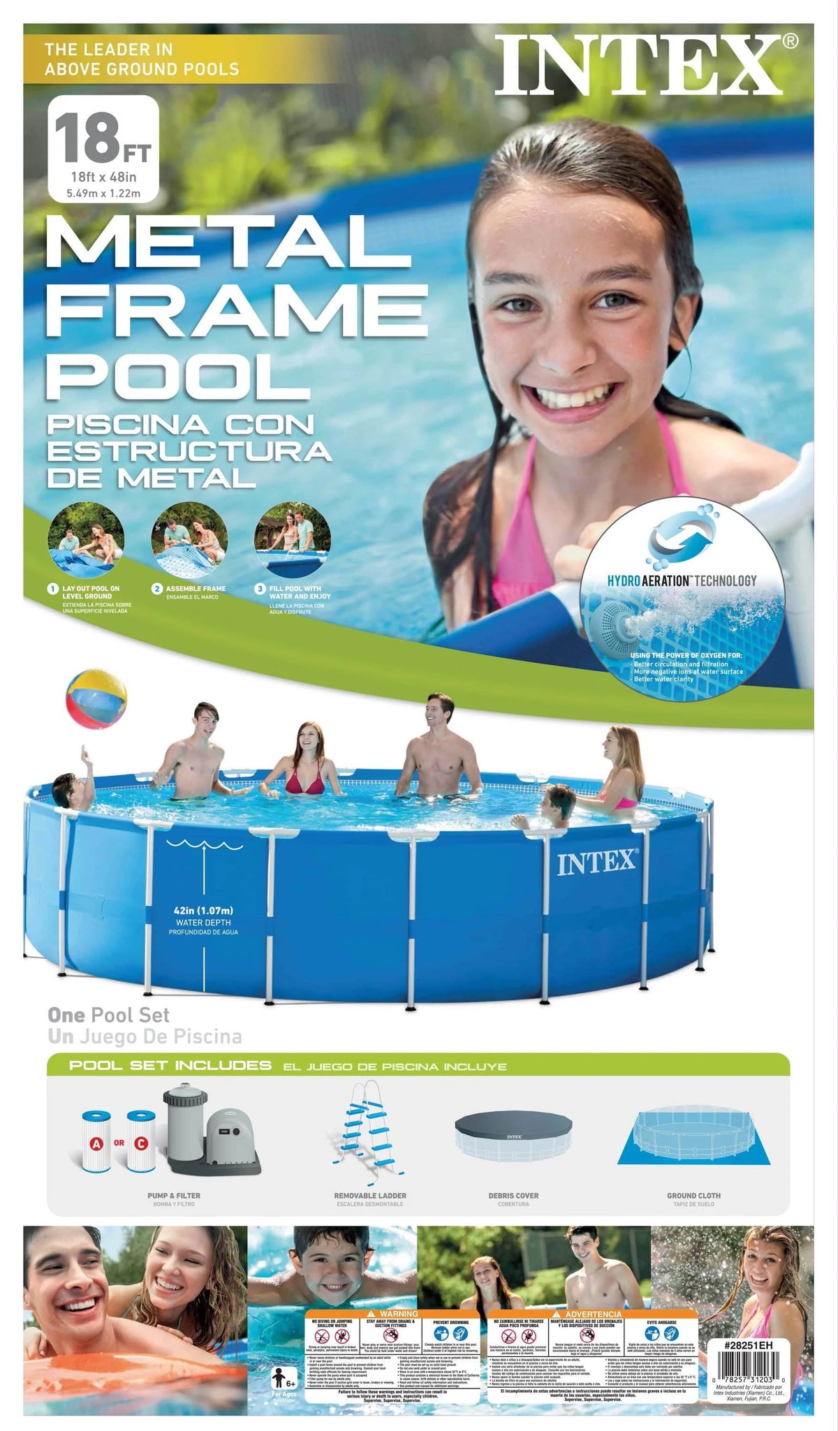 18ft x 48in Round Metal Frame Above Ground Swimming Pool Set B3884