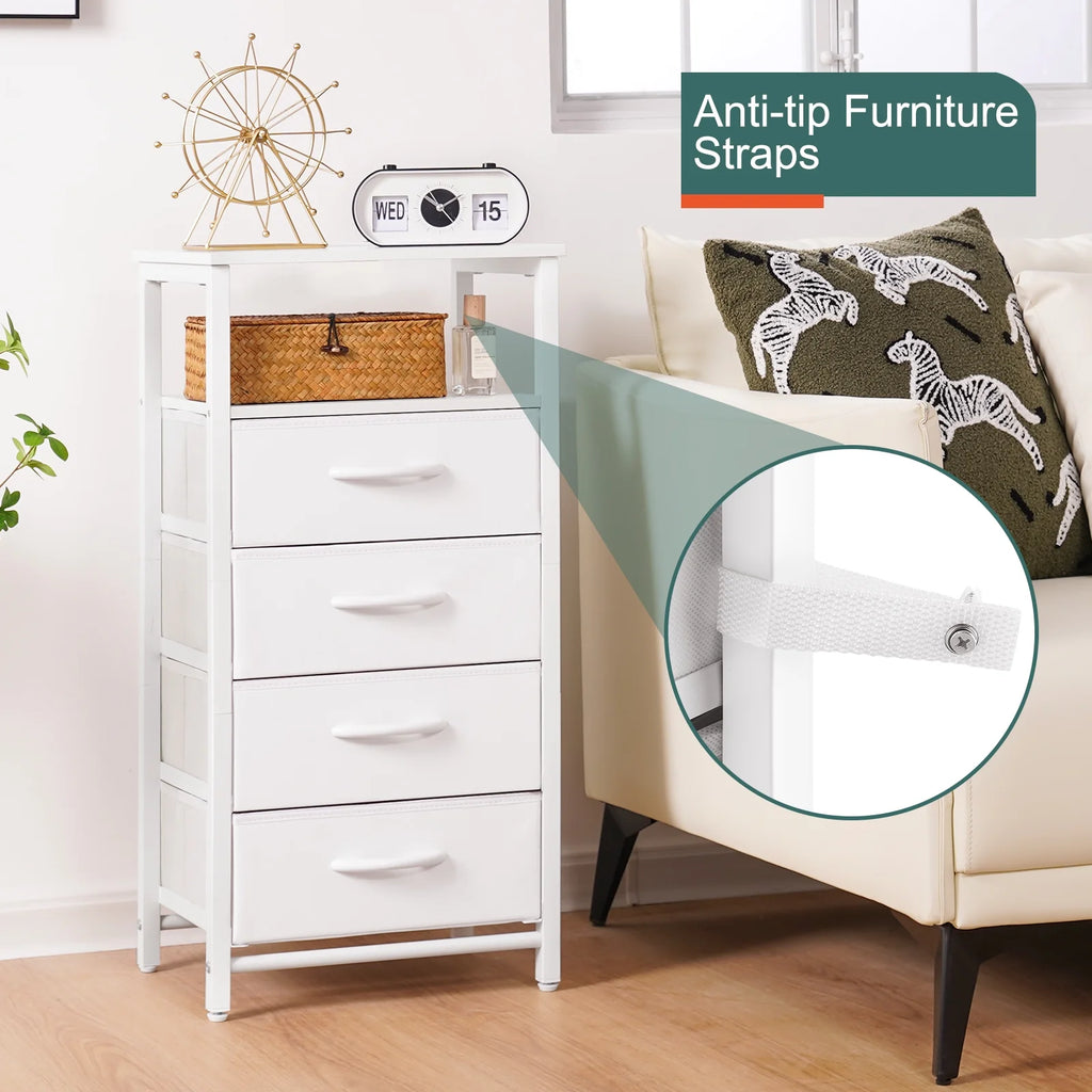 Night Stand with Charging Station, 4 Fabric Drawers and Storage Shelf Y69420