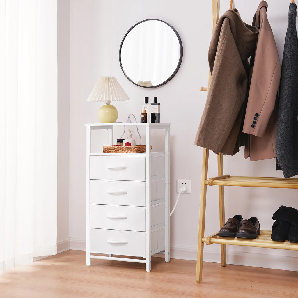 Night Stand with Charging Station, 4 Fabric Drawers and Storage Shelf Y69420