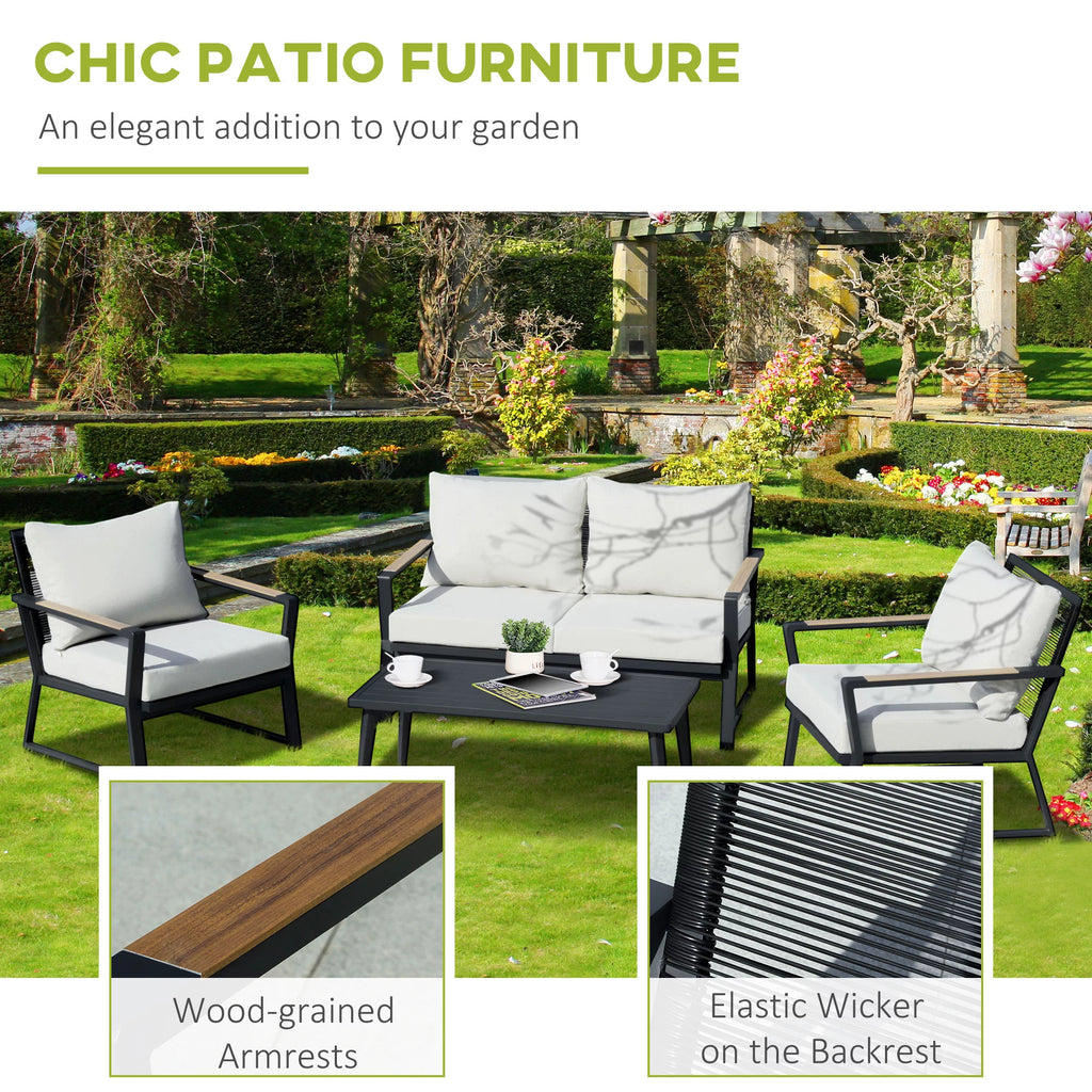 4 Pcs Patio Aluminum Conversation Outdoor Set with Center Table and Cushions U63612