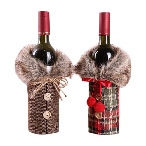 4Pcs Christmas Wine Bottle Cover Linen Plaid U74025